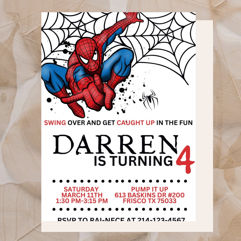 Editable Spider Man Birthday Invitation Template, Printable Super Hero Birthday Party Invitations, Digital Kids Party Invite, Bday Card image 2
