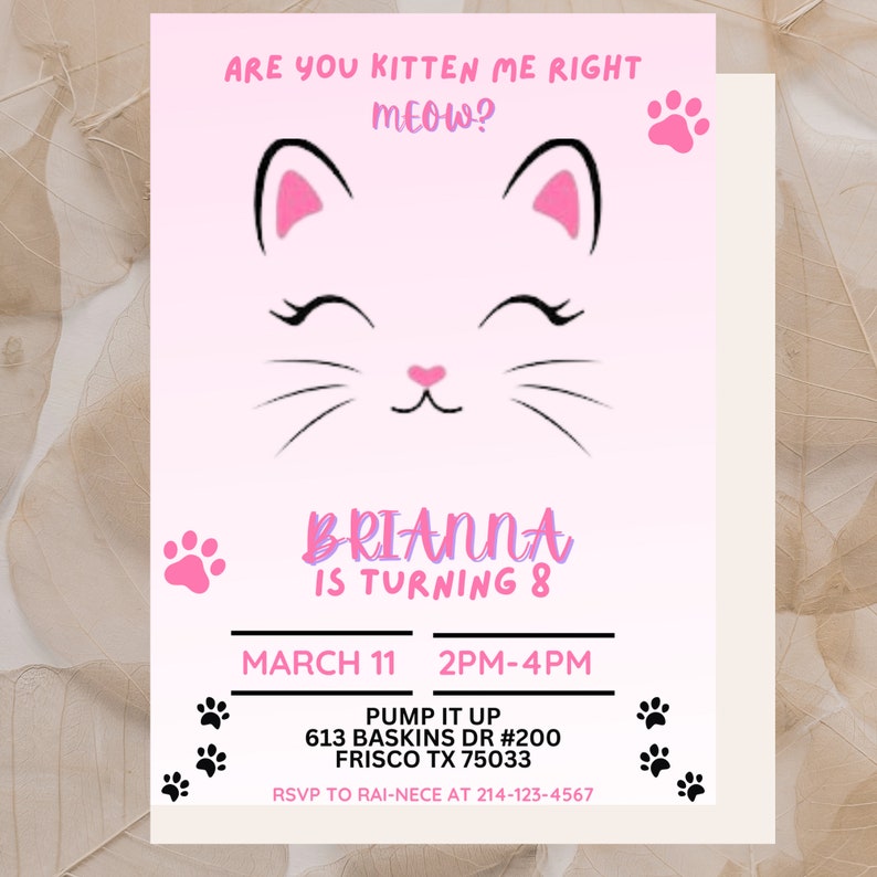 Editable Kitty Cat Birthday Invitation Template Printable - Etsy