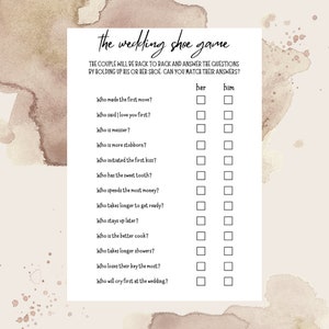 Editable Wedding Shoe Game, He Said She Said, Minimalist Bridal Shower Game, Couples Shower Game, Modern Bridal Shower Game, His Or Her Game