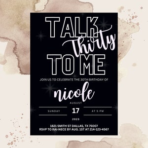 Editable 3Oth Birthday Invitation Template, Printable Talk Thirty To Me Birthday Invitation, Modern Women Bday Party Invite, Neon Bday Party