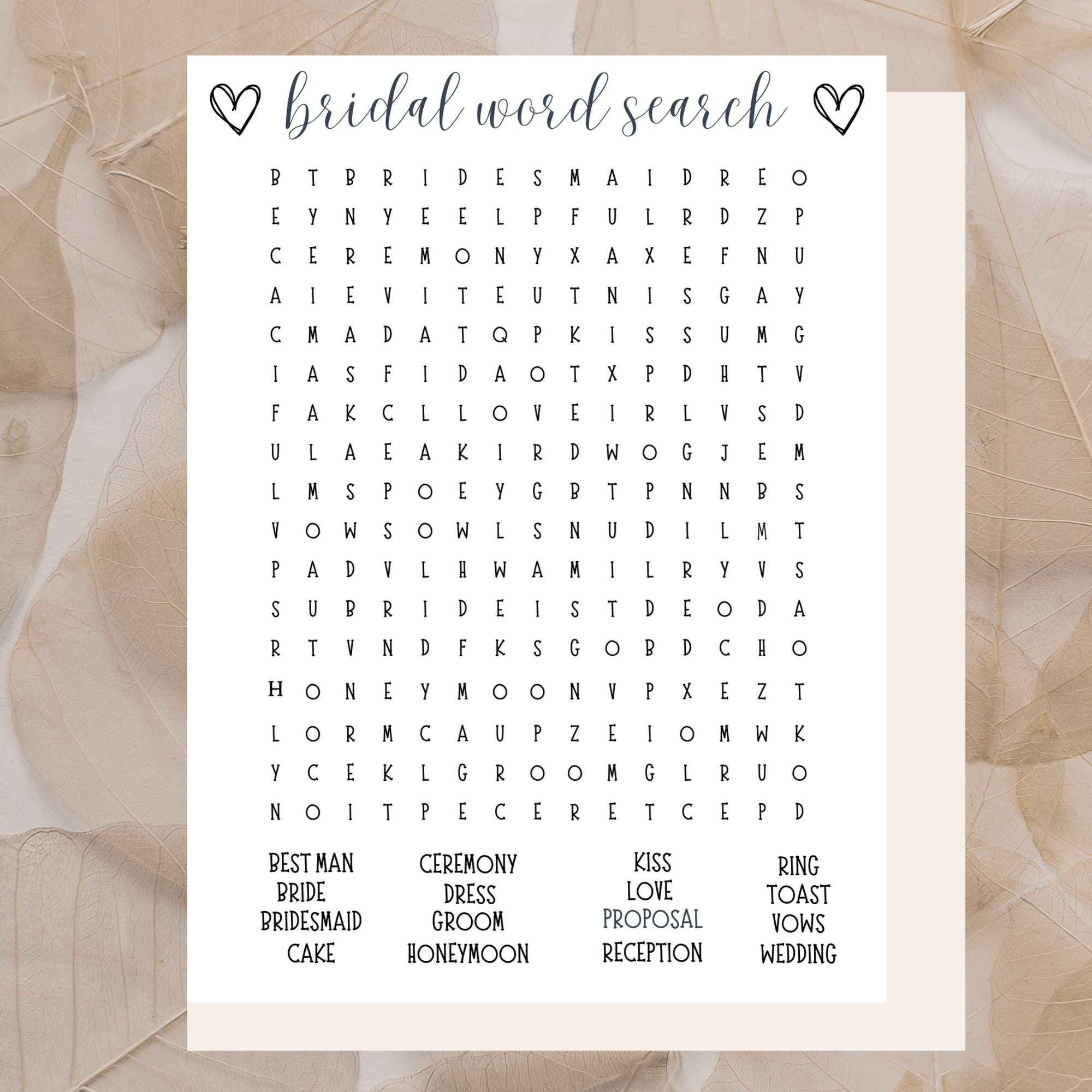 Bridal Word Search, Wedding Word Search, Bridal Shower Word Puzzle ...