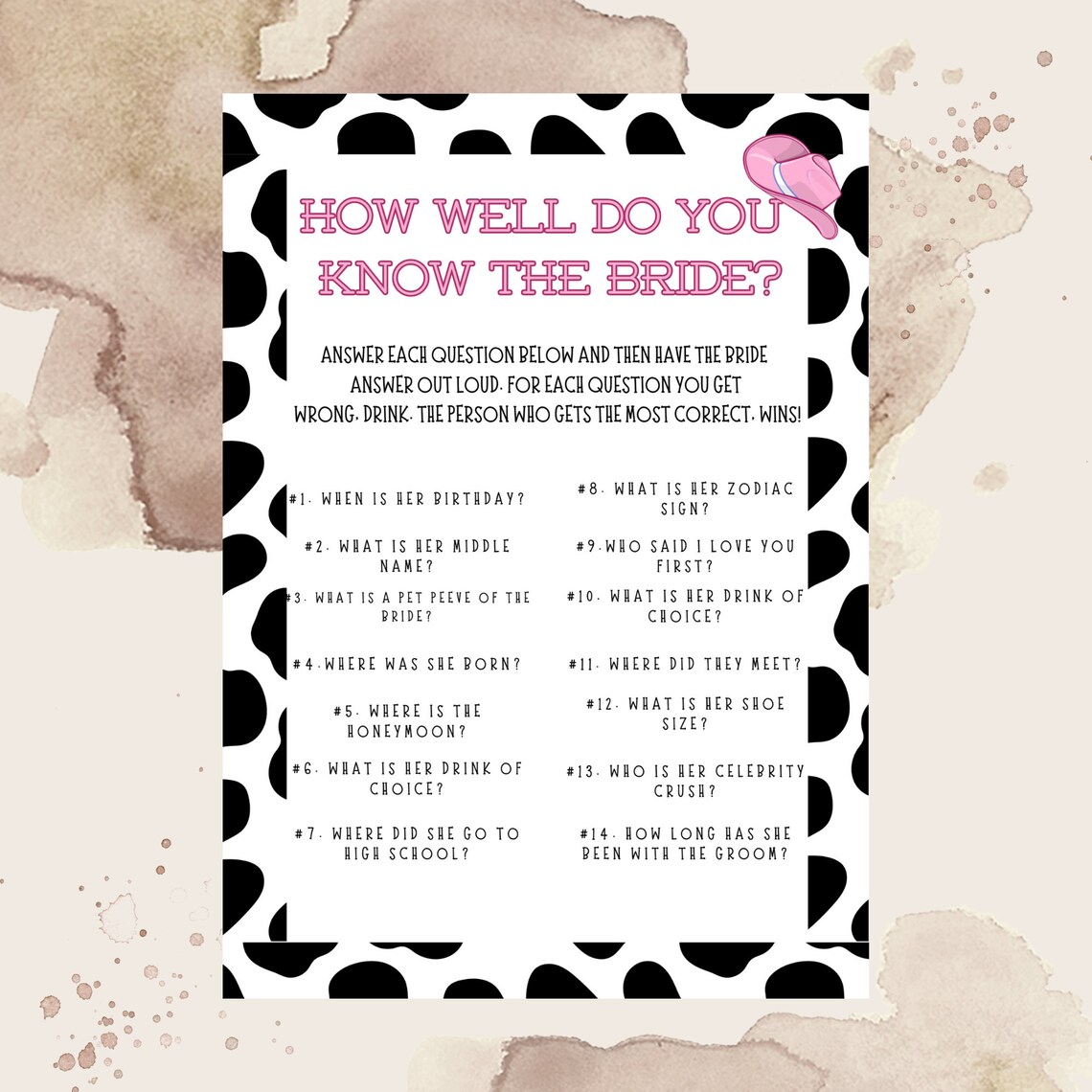 Editable How Well Do You Know the Bride Quiz, Last Rodeo Bachelorette
