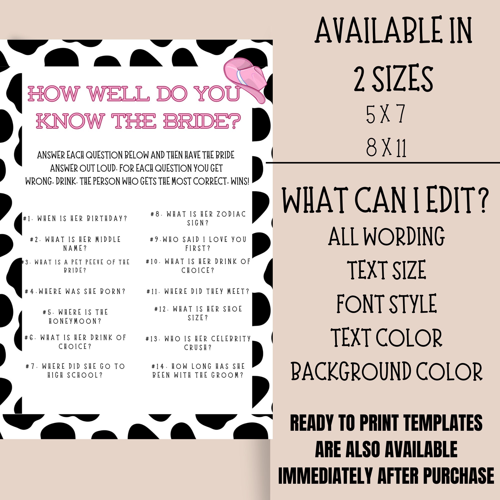 Editable How Well Do You Know the Bride Quiz, Last Rodeo Bachelorette