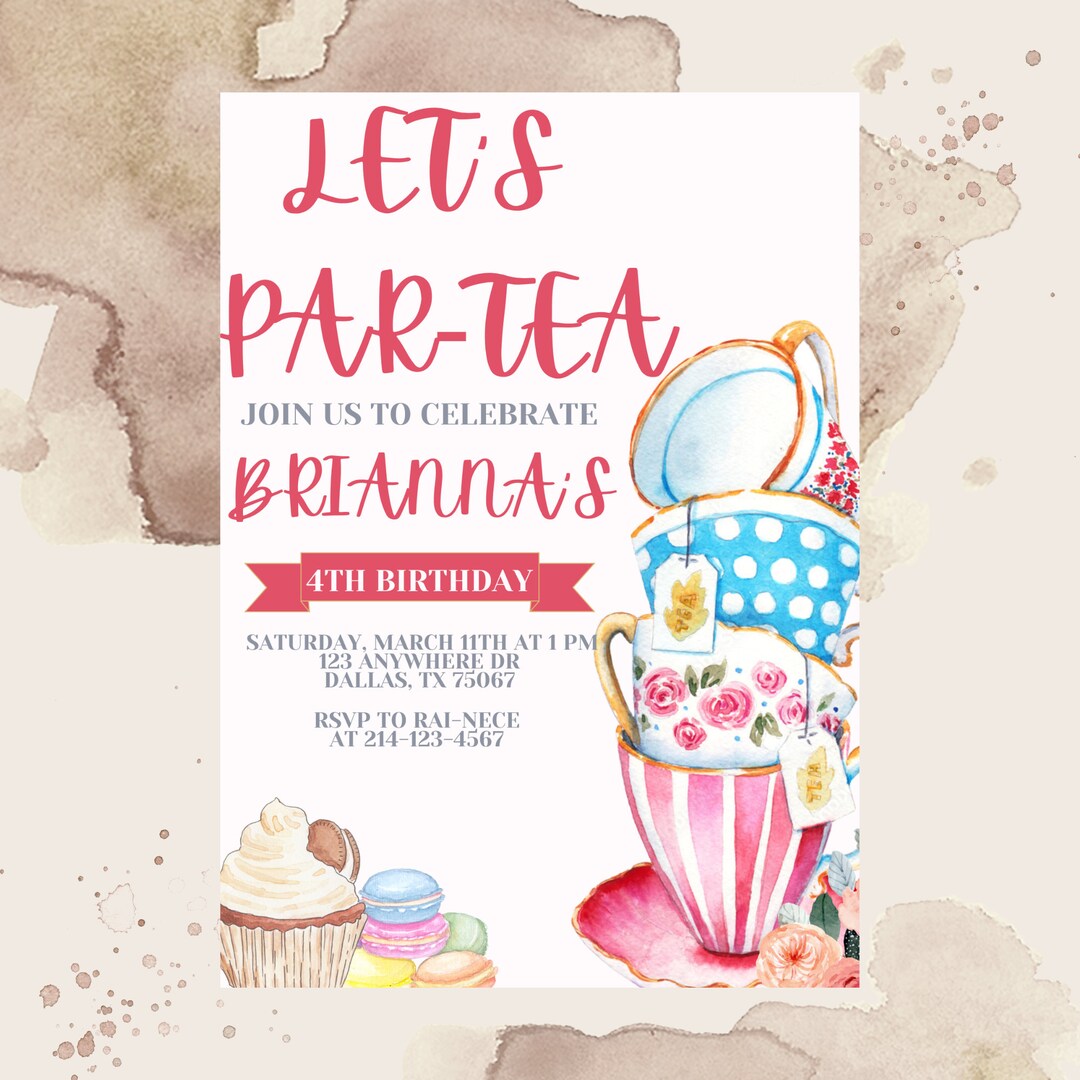 Editable Tea Party Birthday Invitation Template, Printable Macarons Tea ...