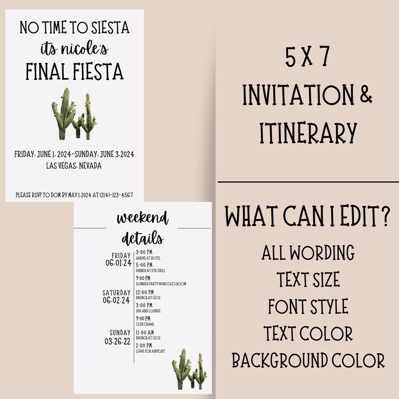 Editable Final Fiesta Bachelorette Invitation &amp; Itinerary, Siesta ...