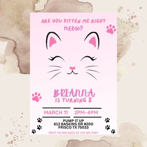 Editable Kitty Cat Birthday Invitation Template, Printable Kitten Birthday Party Invitations, Digital Kids Party Invite, Bday Card
