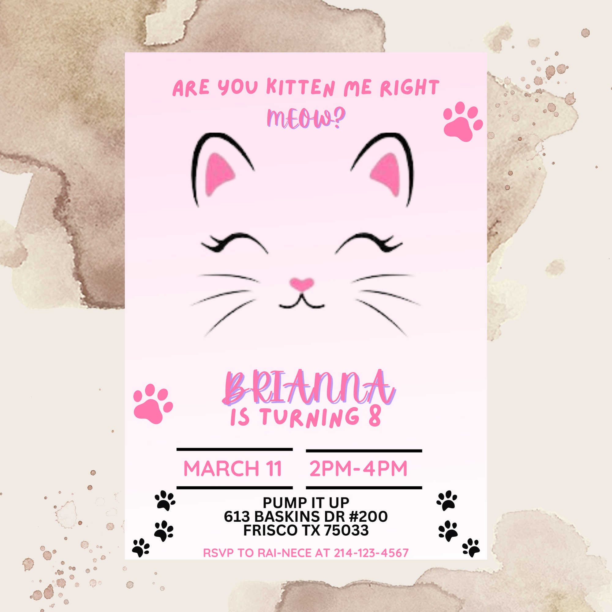 Editable Kitty Cat Birthday Invitation Template, Printable Kitten ...