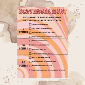 Editable Bachelorette Scavenger Hunt, Bridal Scavenger Hunt, Groovy Bachelorette Party Game, Retro Bachelorette And Bridal Shower Game