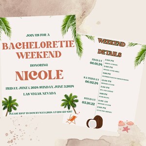 Editable Tropical Bachelorette Party Invitation And Itinerary, Beach Bachelorette, Coastal Bachelorette Invite,Summer Bach, Hen Party Invite
