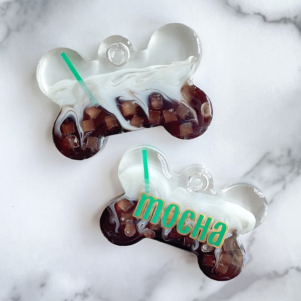 Mocha Coffee Resin Pet Tag, Custom Pet ID Tag, Iced Coffee Tag, Puppy Must Haves, Coffee Personalized Dog Tag, Food Dog Tag, Frankie Tags