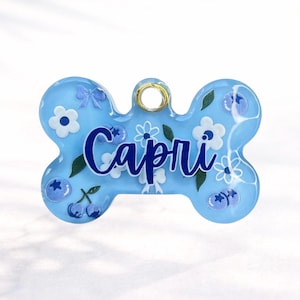 Blueberry Resin Dog Tag, Custom Pet ID, Fruit Tags Personalized, Girly Bow Accessories, Frankie Tags