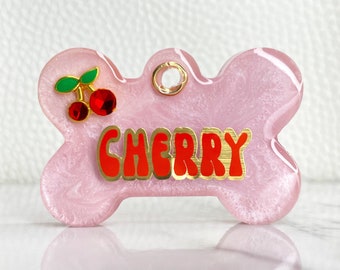 Cherry Resin Pet Tag, Personalized Dog Cat ID, Custom Holiday Gifts, Frankie Tags