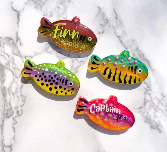 Fishing Lure Resin Pet ID Tag: Custom Glitter Dog & Cat Tag