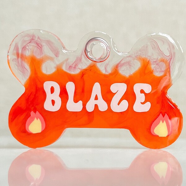 Flame Resin Dog Tag, Pet Name Tag, Custom Dog Tags, Pet ID, Dog Mom Gift, Pet Accessories, Personalized Dog Tag, Frankie Tags