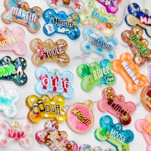 Custom Resin Pet ID Tag: Glitter, Mica, Solid Colors, Frankie Tags