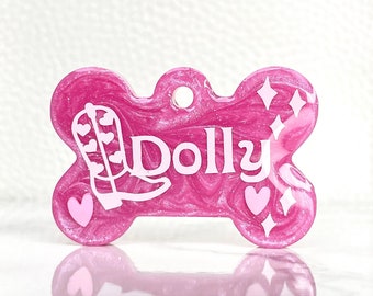 Cowgirl Resin Dog Tag, Pink Dolly Personalized Pet ID, Custom Holiday Gifts, Frankie Tags