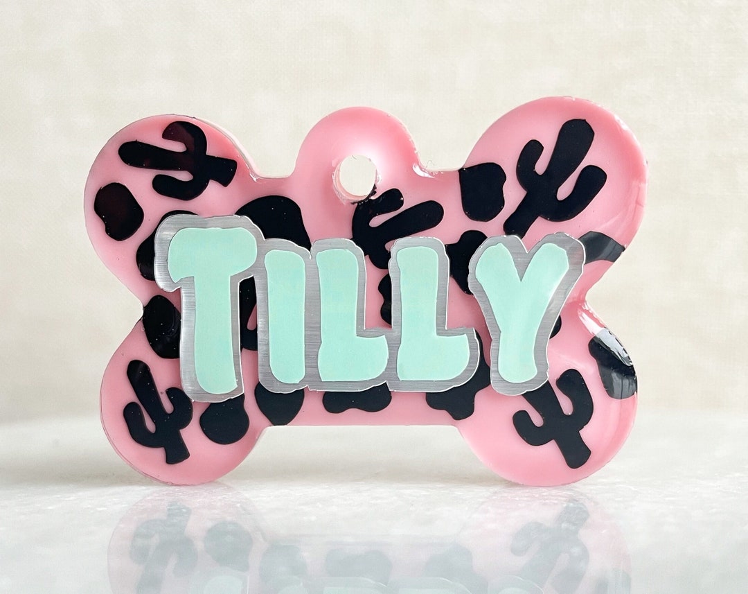 Cow Print Dog Tag Resin Dog Tag Pet ID Pink Dog Tag Pet ID Etsy
