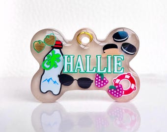 Summer Camp Resin Dog Tag, 90’s Inspired Personalized Pet ID, Custom Holiday Gifts, Frankie Tags