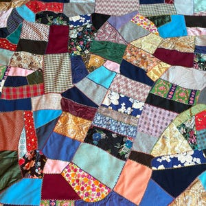 Antique Square Crazy Pattern Quilt Lightweight Fully Finished 70x84 twin or full
