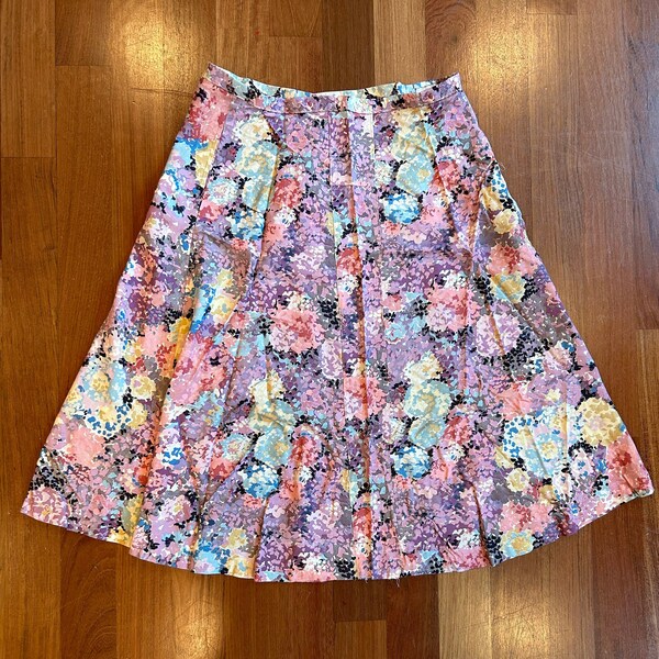Vintage Floral Cotton A Line Floral Skirt Handmade 40s 50s 60s