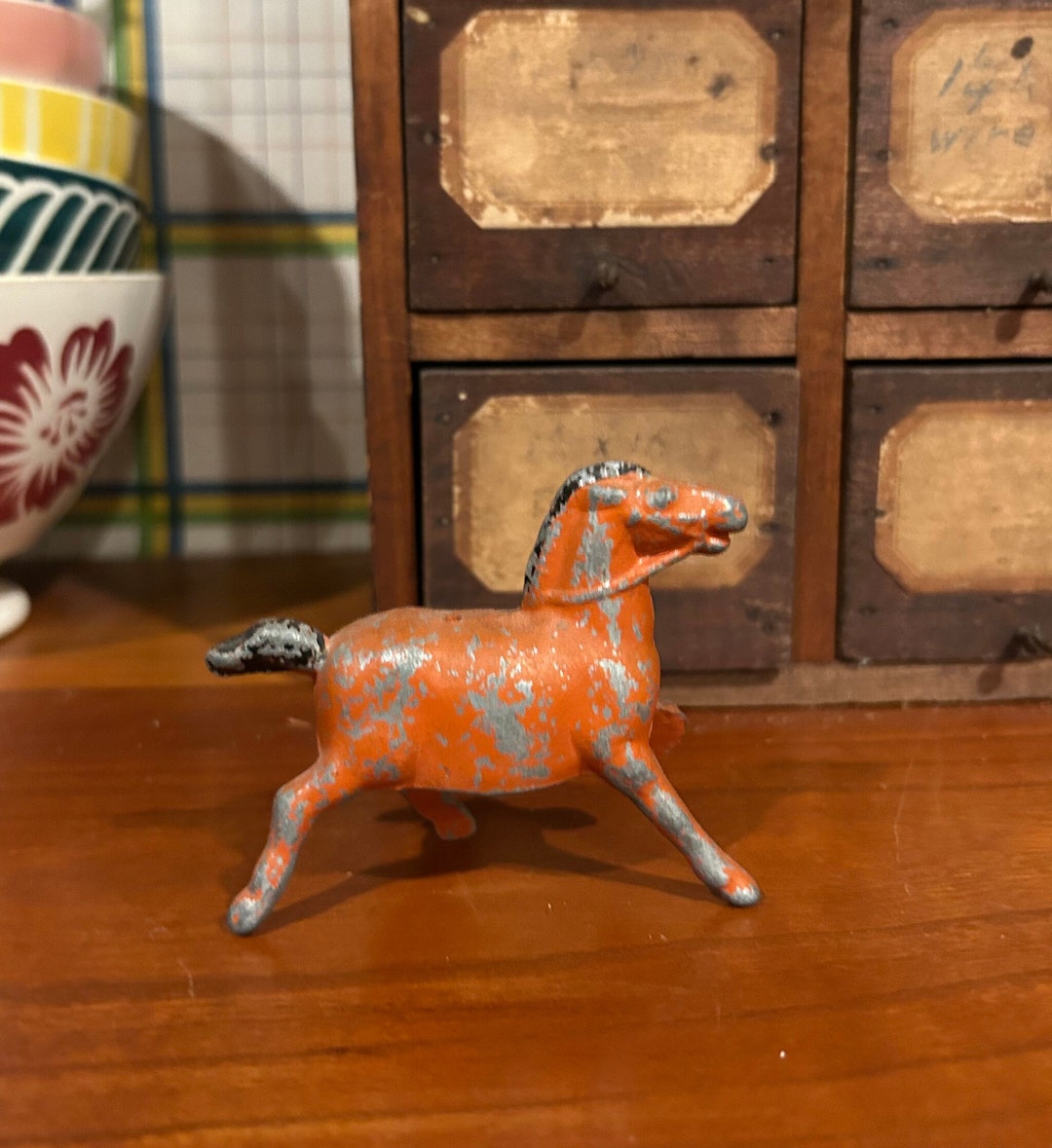 Primitive Metal Horse Toy Statue Chippy Paint Etsy