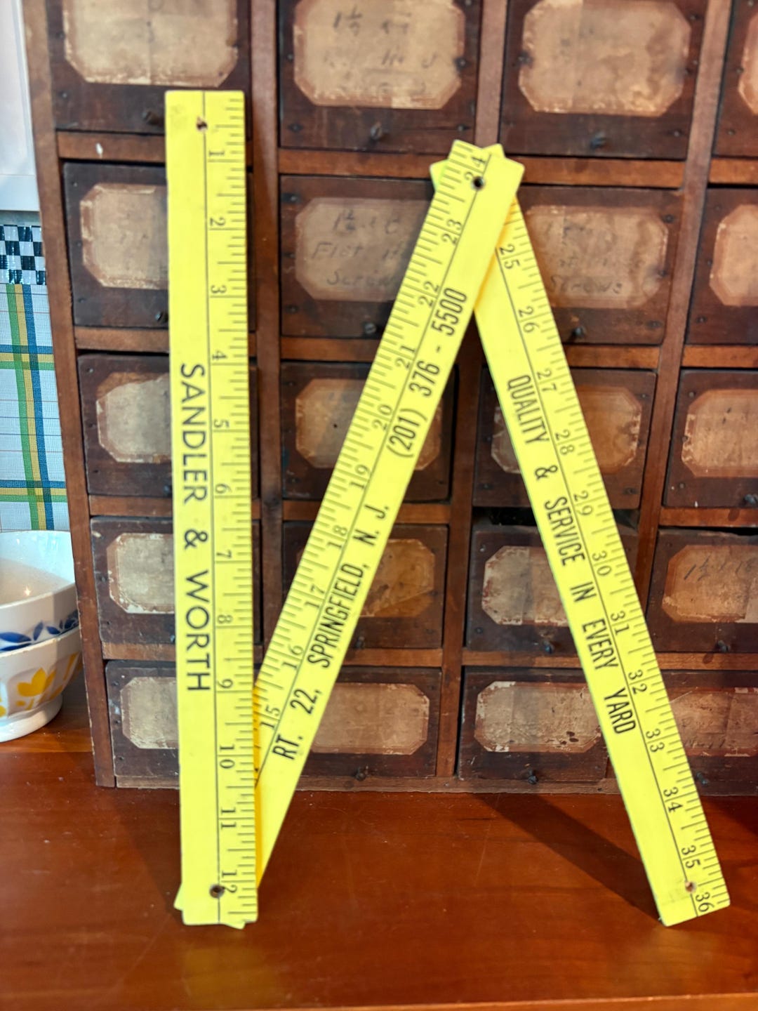 Yard Ruler Table Vintage Folding Yard Stick Advertising Ruler in Bold Primary Yellow ...