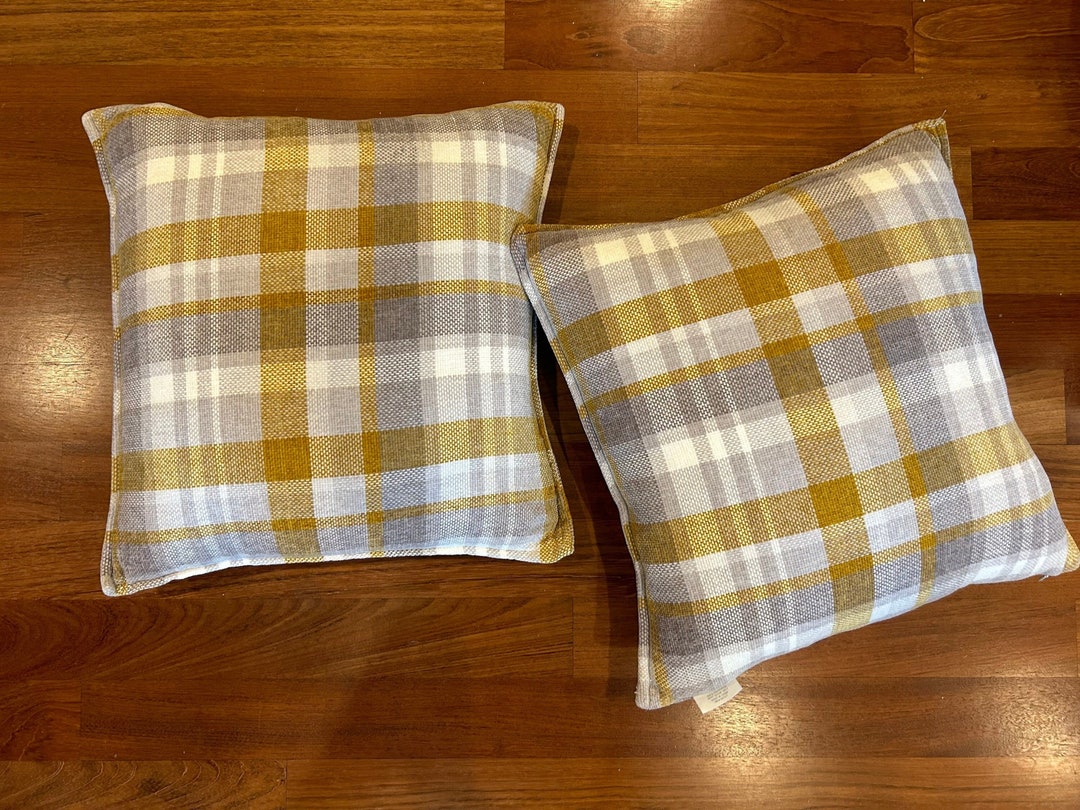 Pair of Yellow Plaid Throw Pillows Inserts Primitive Etsy