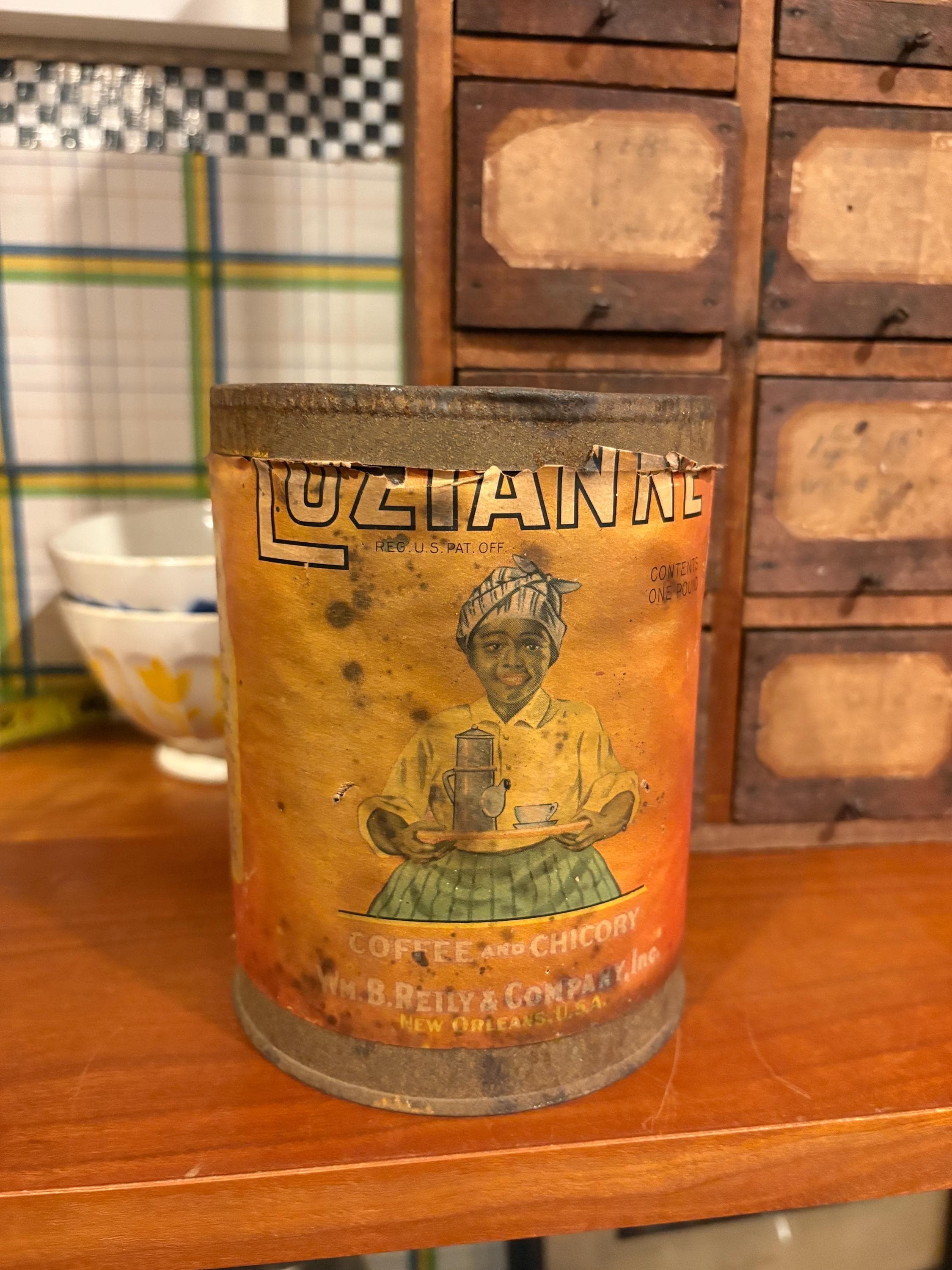 Luzianne Coffee & Chickory Tin Can Advertising Product Toleware