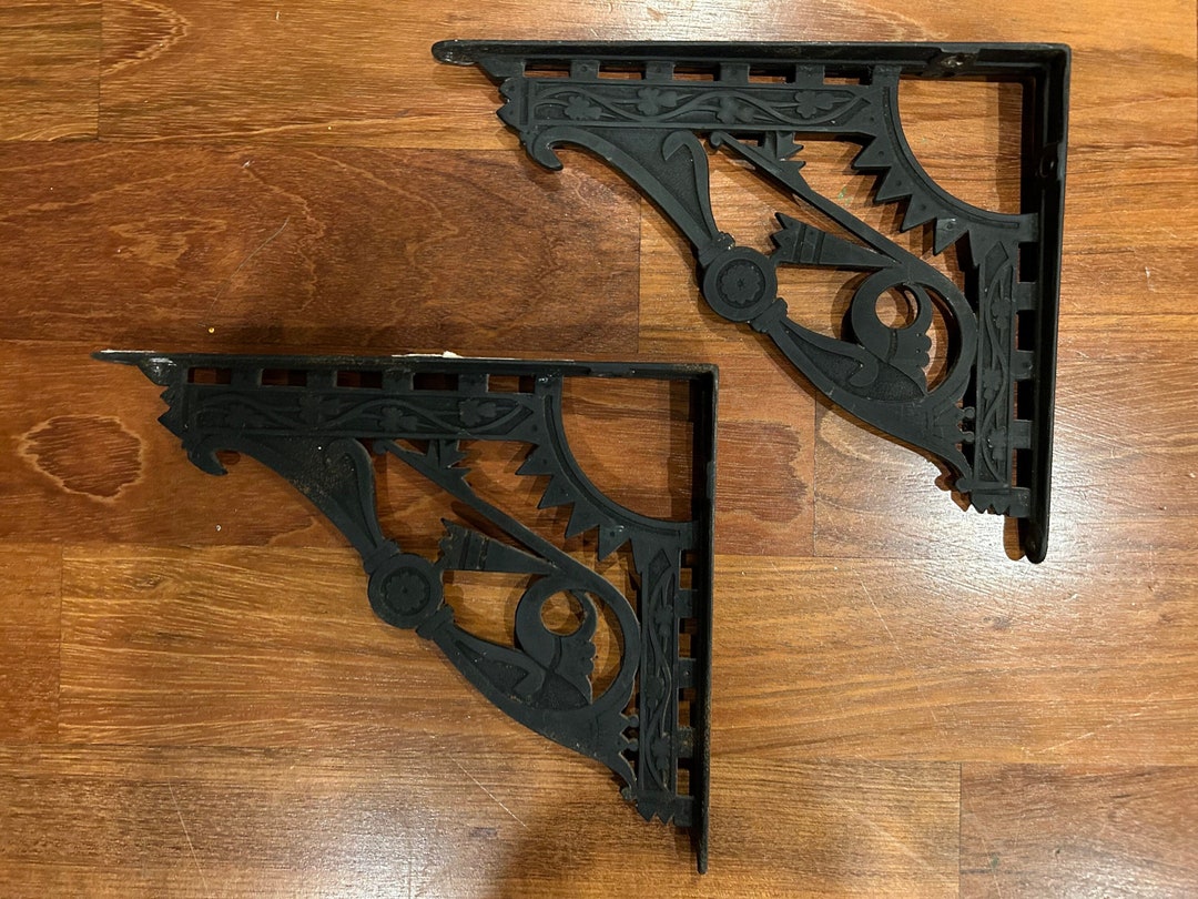Pair of Antique Iron Shelf Brackets Art Deco Nouveau Eastlake Etsy