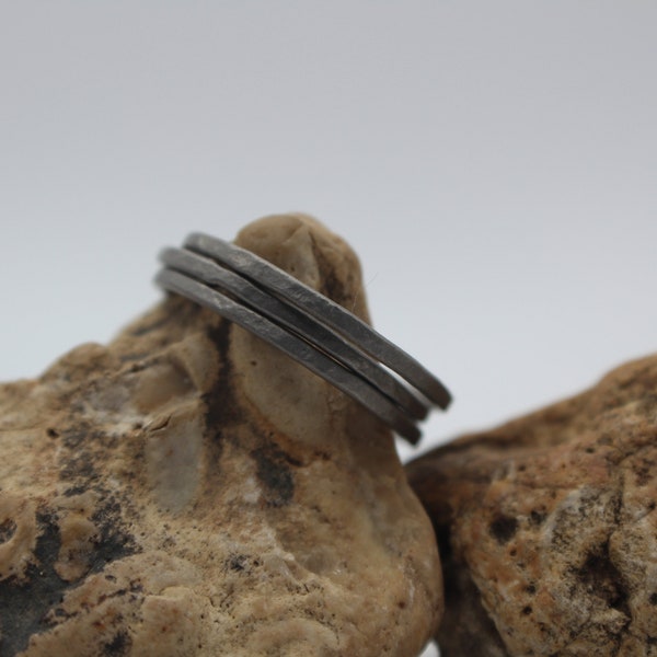 Titanium Hammered Stackable Rings Matte Finish Handmade Set