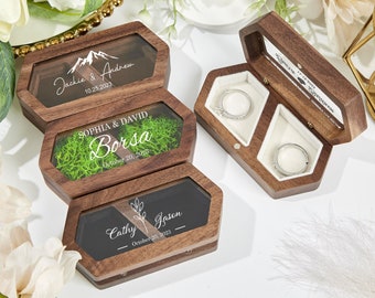 Personalisierte Hochzeit Ring Box, Double Slot Hochzeit Ring Box, Verlobung Hochzeit Zeremonie Ring Box, Ringträger Box, breite Holz Doppel Ring Box