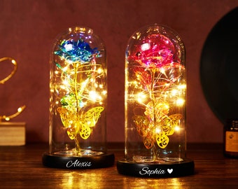 Lampe rose personnalisée, cadeau pour maman, cadeau d'anniversaire pour maman, rose éternelle à LED, cadeau fête des mères, cadeau grand-mère, cadeau de mariage/anniversaire pour elle