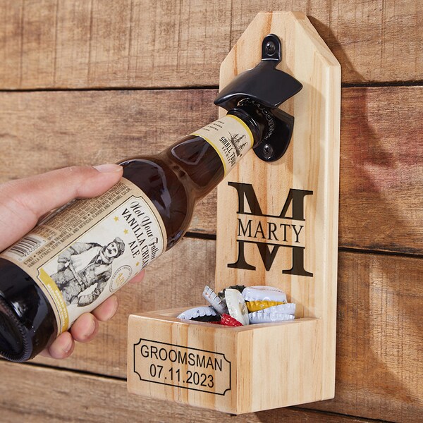 Personalized Wall Mount Bottle Opener, Groomsmen Gifts for Men, Best Man Gift, Father of the Bride Gift, Usher Gift,Wall Beer Opener for Dad