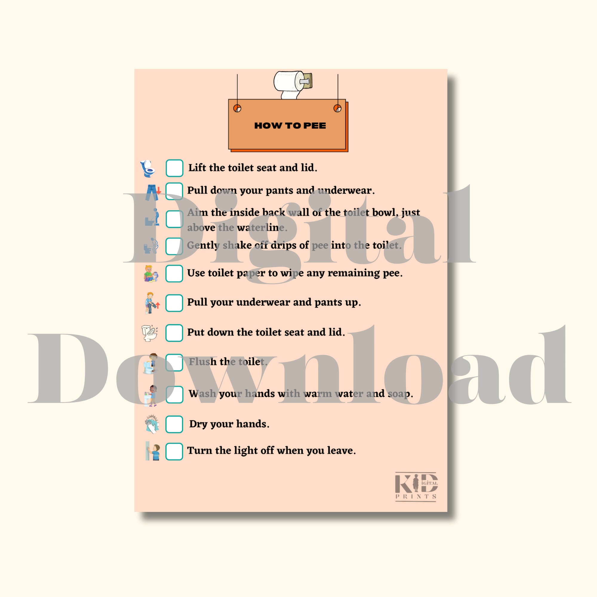 Boy Peeing, How to Pee, Potty Training Guide, Printable Design, PDF