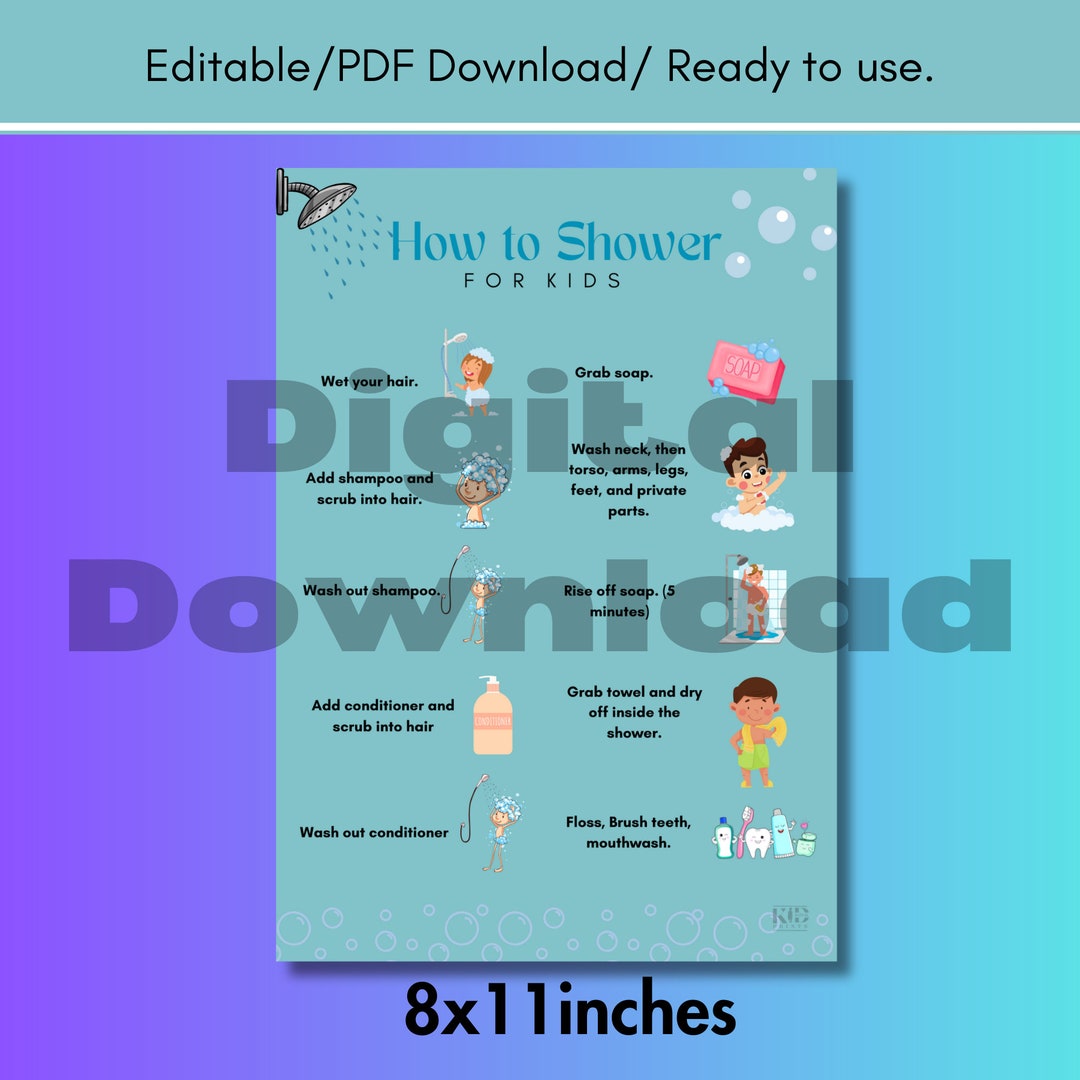 How to Shower Kids Showering Tip How to Shower Guidelines Etsy