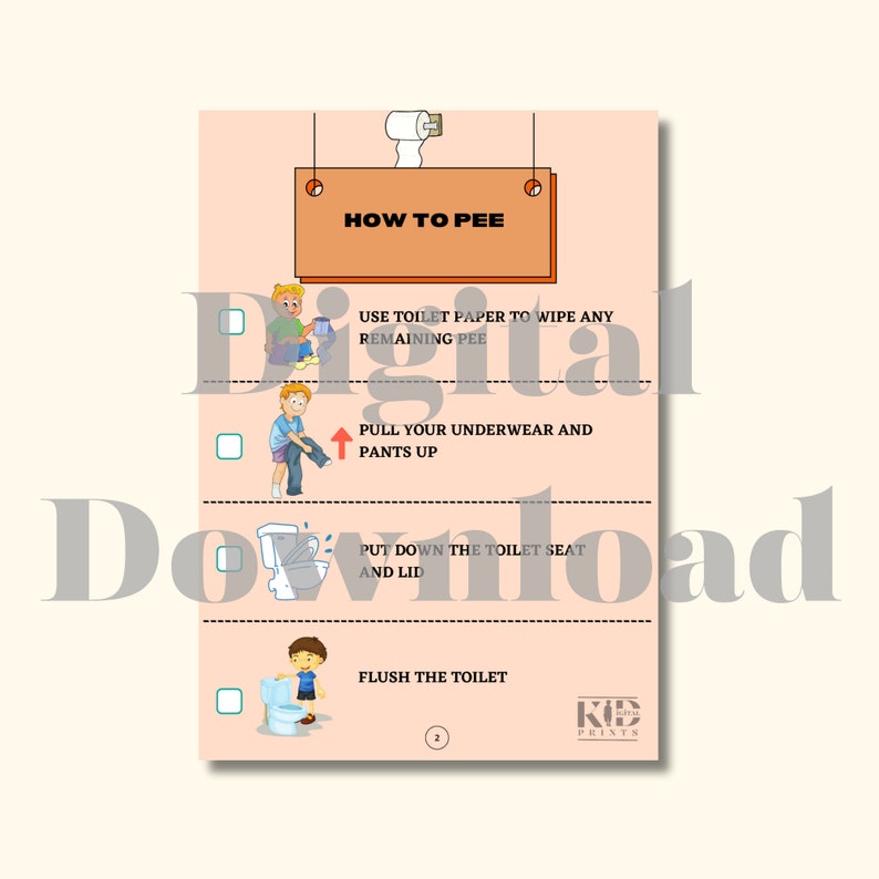 Boy Peeing, How to Pee, Potty Training Guide, Printable Design, PDF