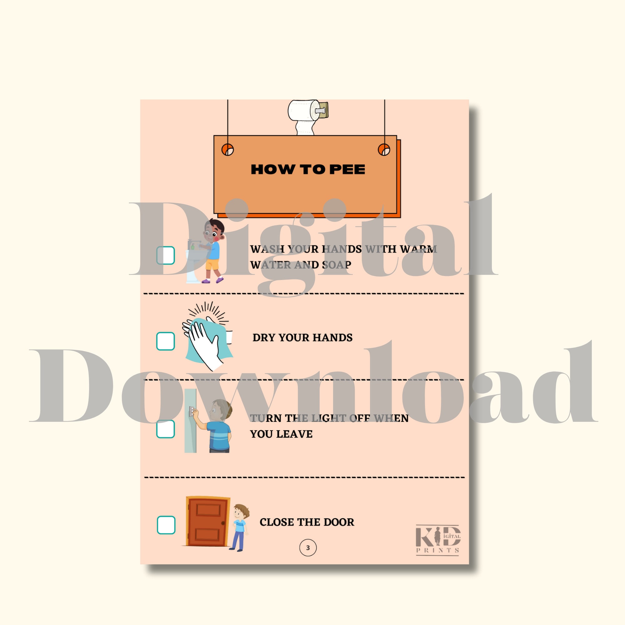 Boy Peeing, How to Pee, Potty Training Guide, Printable Design, PDF