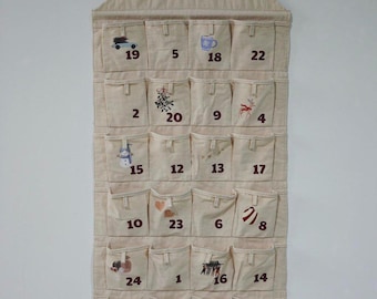 Calendario de Adviento rellenable de algodón - personalizable 100 x 50 cm muchos diseños 12 x 12 cm bolsillos para rellenar