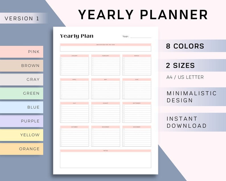 Yearly Planner Printable Yearly Overview to Do List - Etsy