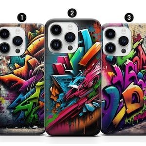 Custodia per telefono con muro di graffiti, cover moderna colorata con arte di strada per iPhone 16 15 14 Pro Max 13 12 11 XR XS 8 SE Samsung S25 S21FE S24 S23 A54 Pixel 9