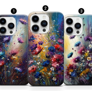 Geschilderde weide bloemen telefoonhoesje, bloemenhoes iPhone 15 14 Pro Max 13 12 11 XR XS 6 7 8 SE Samsung S21FE Plus S24 S23 A13 A34 A54 Note10