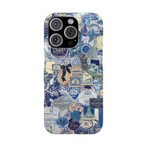 Blue Collage iPhone 16 Pro Max Plus Case, Christmas Gifts idea, Trendy Y2K iPhone 16 15 14 13 12 mini 11 Pro Plus Cases