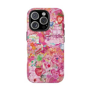 Coquette Aesthetic iPhone 16 Pro Plus 15 14 13 12 mini 11 Pro Max Plus Case, Pink Collage Samsung Galaxy S24 S23 Cases