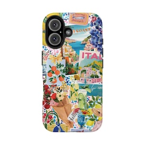 Capa para iPhone 16 Pro com colagem de férias na Itália, álbum de recortes da Costa Amalfitana, capas para iPhone 15, 14, 13, 12, 11 Pro Max Plus, capa legal para Samsung Galaxy S24