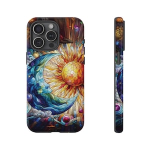 Celestial Stained Glass Moon and Stars Phone Case, Stain Glass Print Starry Night Sky Design Phone Cover | iPhone 15 14 13 12 11|Samsung S24