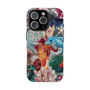 Vintage Boho Jewel Mosaic Collage Phone Case, Mosaic Gemstones, Cute Aesthetic Trendy Jewel Case for iPhone 16 15 14 13 12 11 Pro Max 8 Plus