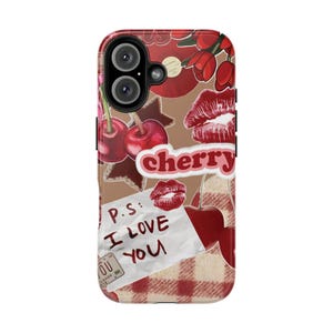 Coquette Cherry Collage iPhone 16 Case, Red Collage Samsung Galaxy Case, Cute & Trendy Cover, Cool Y2K iPhone 15 14 13 12 11 Pro Plus Cases