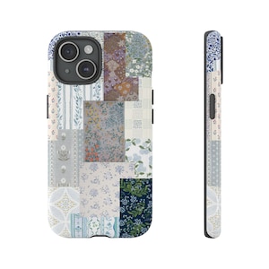 COASTAL QUILT Phone Case, Florals Stamps Galaxy S24 S23 S22 S21 Case, Summer Flowers iPhone 15 14 13 12 11 Pro Max Plus Cases