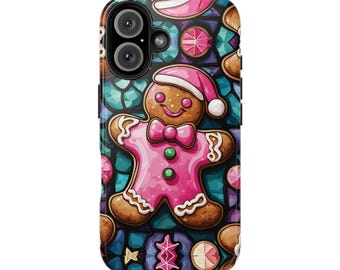 Pink Christmas Gingerbread Man Phone Case, Cool iPhone 16 Case