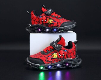 Luminous Spiderman Movie Superhero Kids Shoes, Kids Comic Sneakers with LED, Toddlers Velcro and Laces